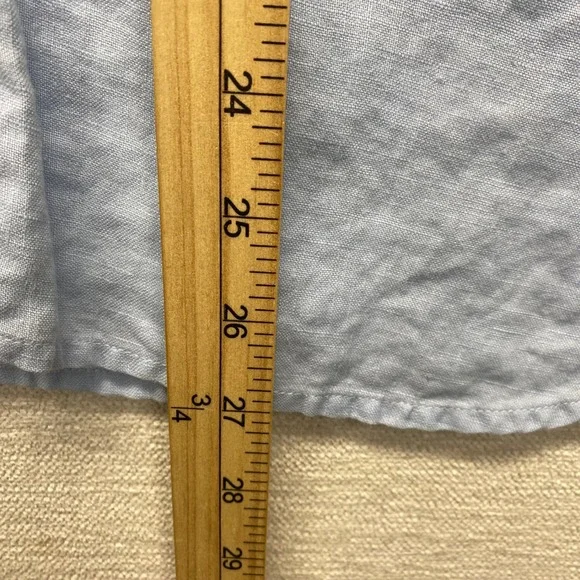 Sag Harbor Womens Blue 100% Linen Floral Embroidered Roll Tab Shirt Large VTG - Picture 7 of 11